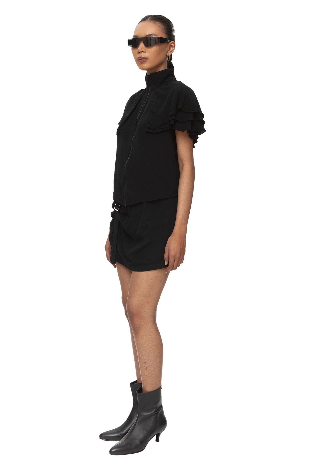 Amosis Ruffle Zip Top — Black