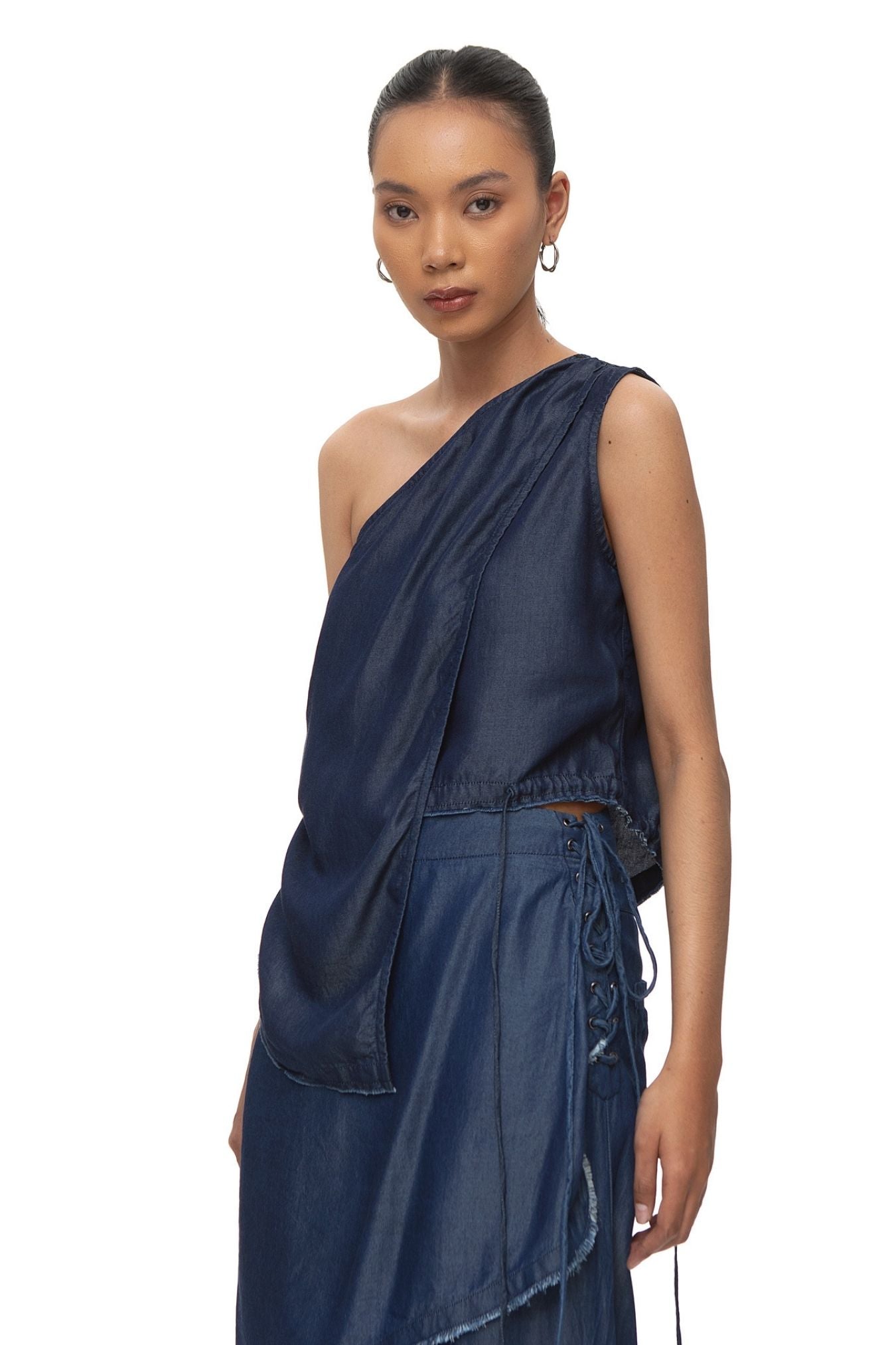 Daklar Lyocell Denim Asymmetric Top