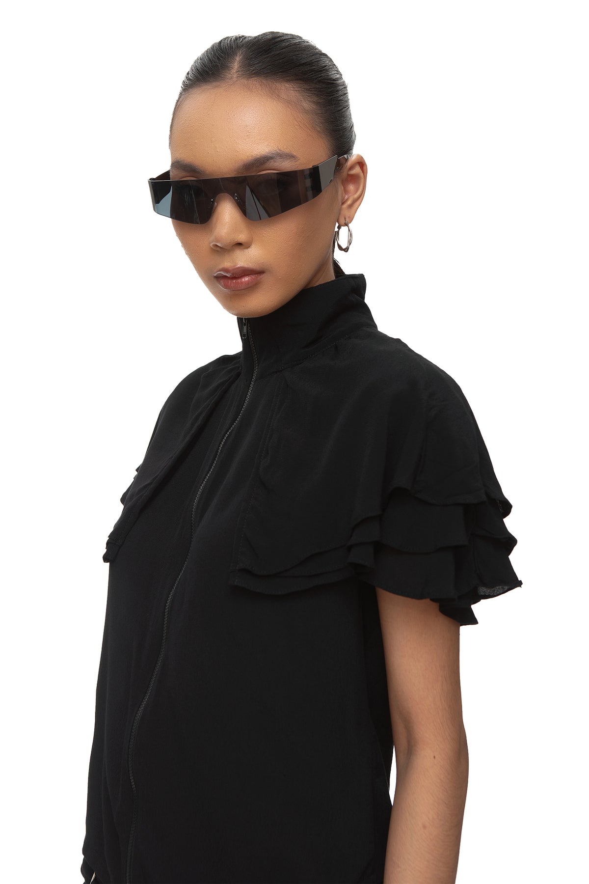 Amosis Ruffle Zip Top — Black