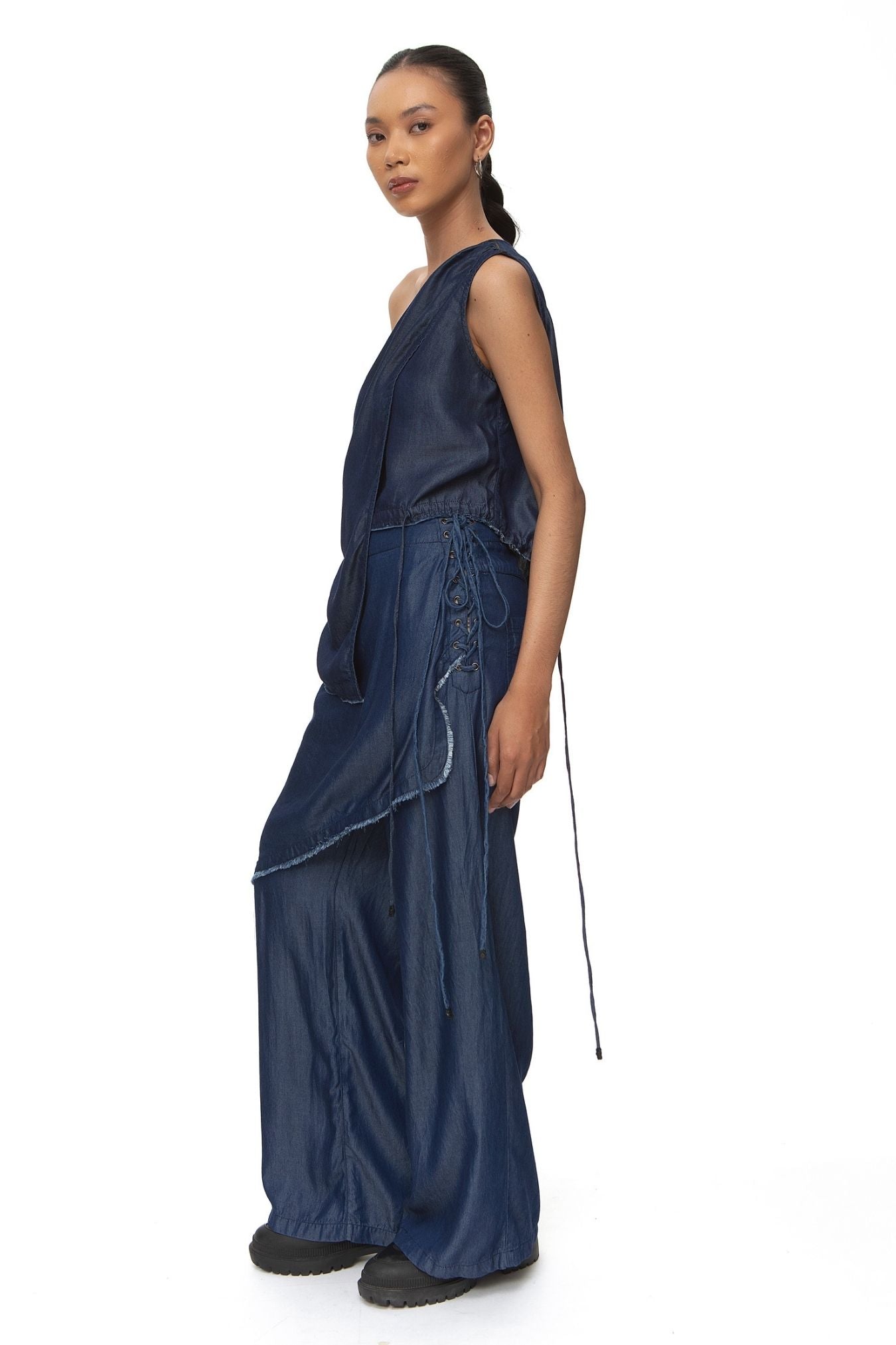 Daklar Lyocell Denim Asymmetric Top