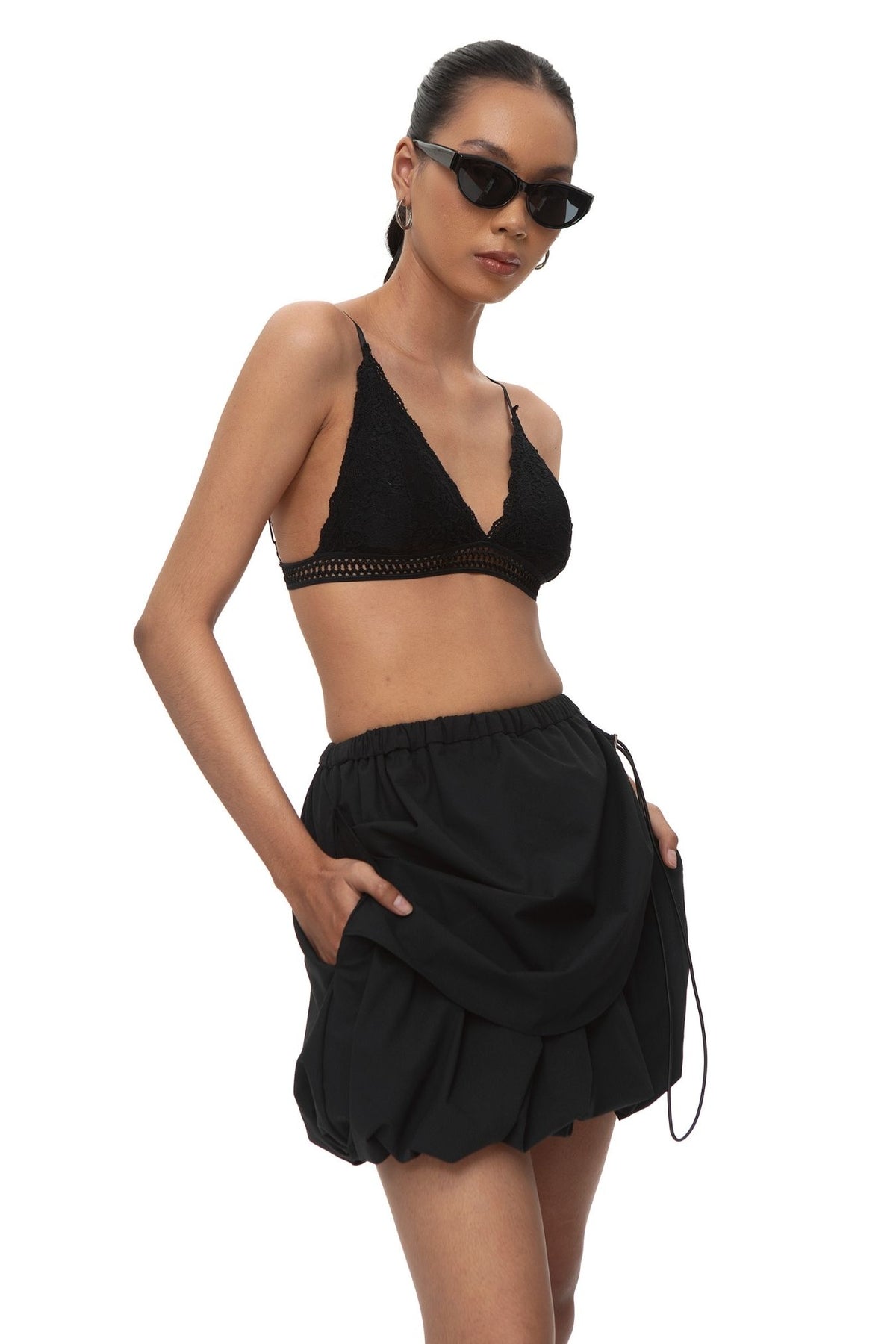 Eufrate Draped Bubble Skirt — Black