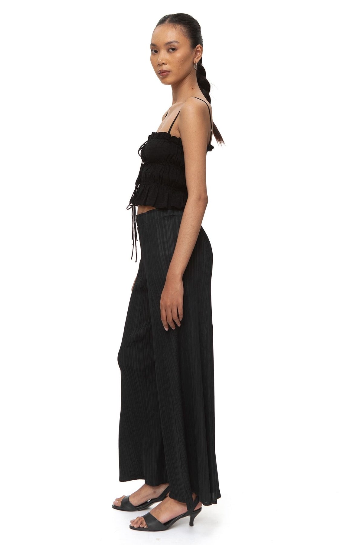 Genesis Pleated Wide-Leg Pants — Black