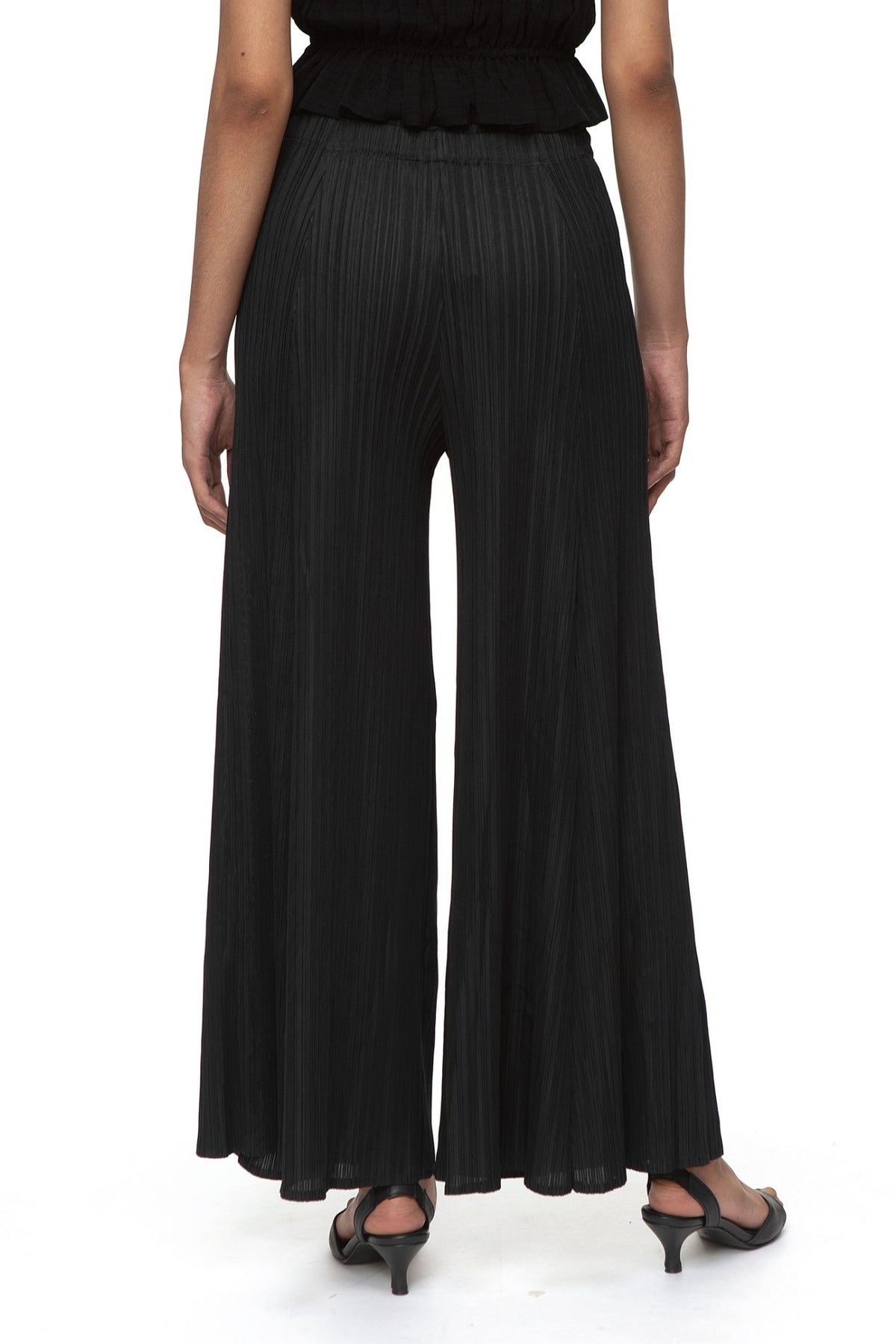 Genesis Pleated Wide-Leg Pants — Black